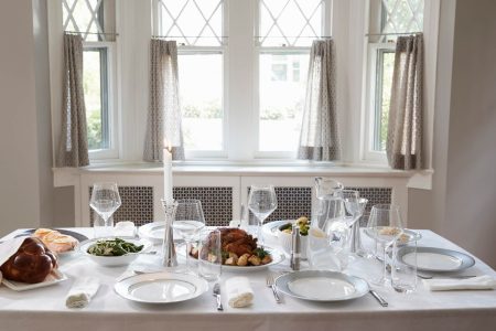 A table at a Jewish home set for the Shabbat meal
